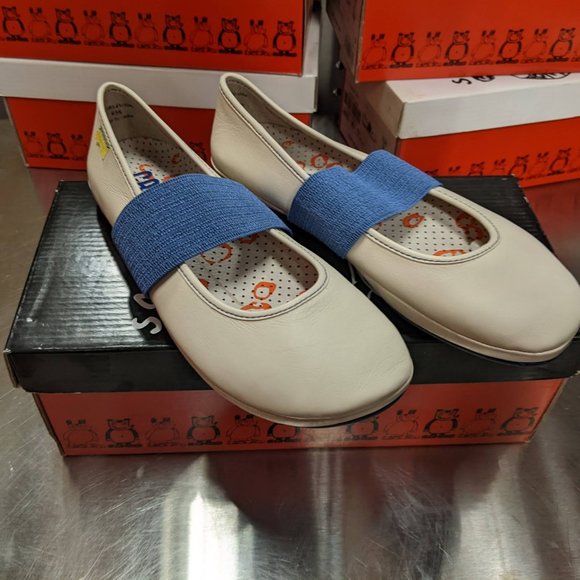 Camper- Blue and White Mary Janes